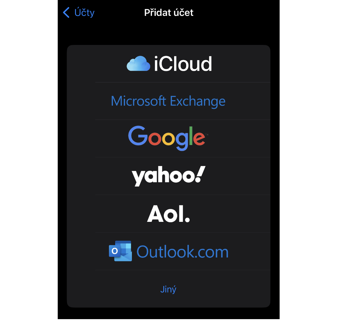 Výběr typu účtu – Jiný