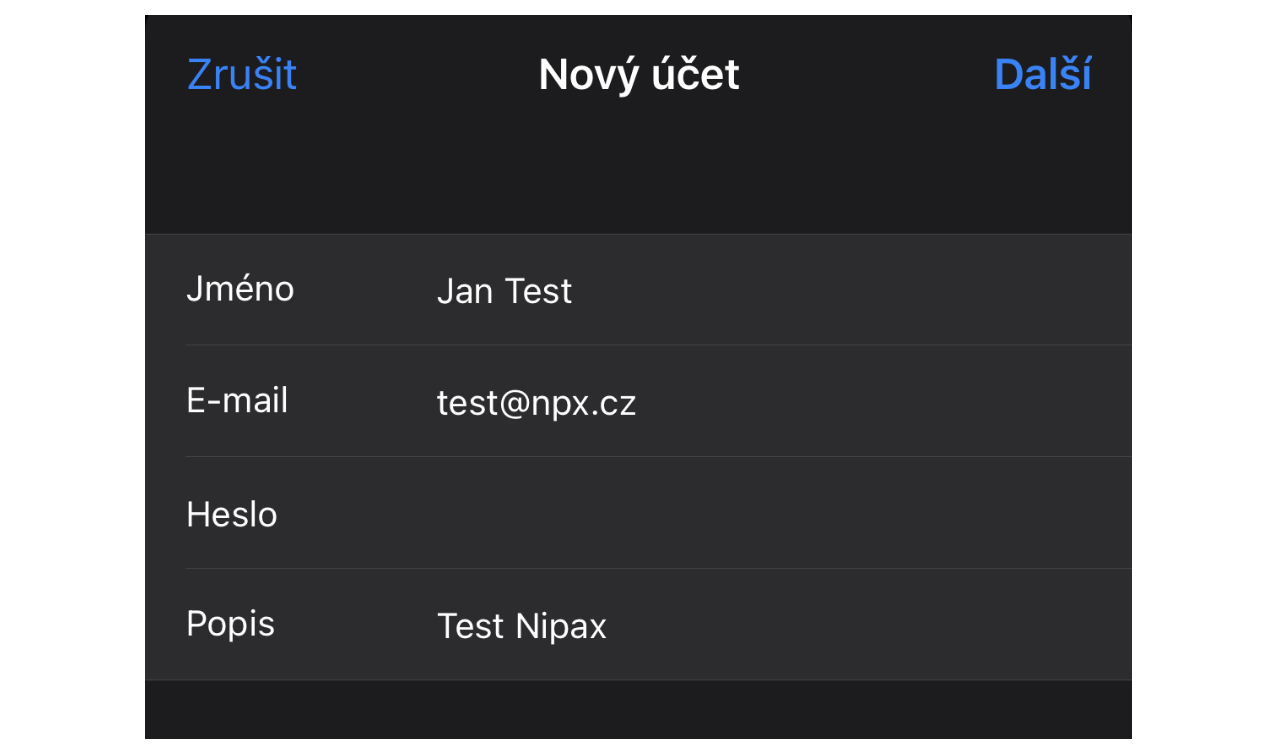 Vyplnění základních údajů účtu